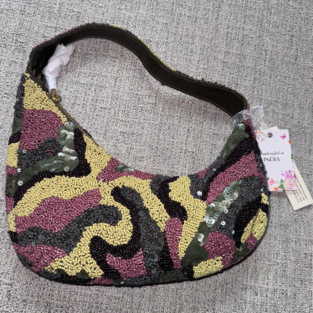 NWT Handcrafted Beaded Camouflage Shoulder Bag
